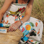 Summer Vibes Linen Blend Unique Print Smocked Belt Midi Dress