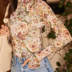 High-neck floral sheer long-sleeved base layer top