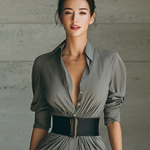 Ladies Lapel Long Sleeve Single Breasted Belt Maxi Dress
