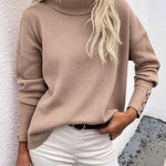 Casual Loose Solid Color High-Neck Long Sleeves Knitwear