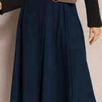 Leather Stitching Solid Color Fashionable Skirt, Elegant and Artistic Retro Skirt for Women