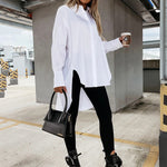 Urban Long Sleeves High-Low Solid Color Lapel Collar Blouses
