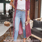 Margovil Stylish Open Front Long Sleeve Velvet Long Coat