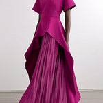 A-Line High Waisted Pleated Solid Color Split-Joint Round-Neck Maxi Dresses