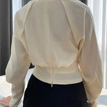 Long Sleeves Solid Color Zipper V-neck Blouses&shirts Tops