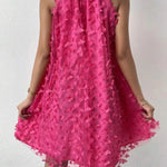 Loose Sleeveless Jacquard Pleated Solid Color Split-Joint Stand Collar Mini Dresses