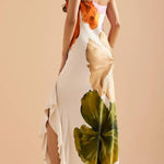 Love Filled Floral Print One Shoulder Side Ruffles Maxi Slip Dress