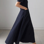 Simple Casual Solid Color Pleated Midi Dress