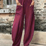Loose Plus Size Elasticity Pockets Solid Color Pants