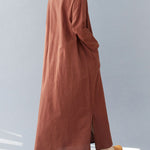 A-Line Long Sleeves Pockets Solid Color Split-Side V-Neck Maxi Dresses
