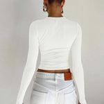 Long Sleeves Skinny Hollow Solid Color Round-Neck T-Shirts Tops
