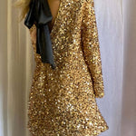 Dance All Night Sequin Back Tie Up Bow Loose Mini Dress