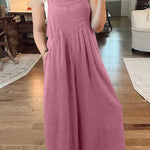 Cotton and linen loose casual one-piece wide-leg overalls