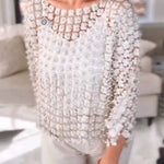 Three-Dimensional Floral Beaded Openwork Blouse