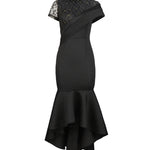 Bodycon High Waisted Ruffle Trim Solid Color Split-Joint Round-Neck Midi Dresses