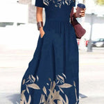 Ayden Plants Print Cold Shoulder Pocketed Flared Maxi Dress