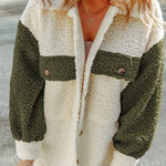 Autumn and winter long-sleeved double-pocket color-block loose fur coat