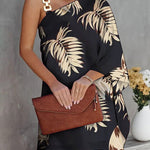 Batwing Sleeves Hollow Printed One-Shoulder Mini Dresses