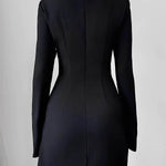 A-Line Flared Sleeves Contrast Color Pockets Split-Joint Zipper Mock Neck Mini Dresses