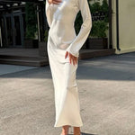 A-Line High Waisted Solid Color Round-Neck Maxi Dresses