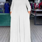 Loose Wide Leg Pockets Solid Color Round-Neck Jumpsuits