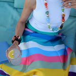 A-Line Loose Belted Contrast Color Split-Joint Striped Skirts Bottoms