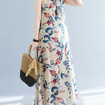 Loose Sleeveless Floral Printed Round-Neck Maxi Dresses