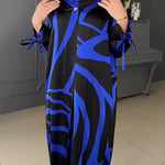 A-Line Long Sleeves Contrast Color V-Neck Maxi Dresses Shirt Dress