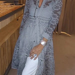 Solid Color Hollow Lace Lapel Button Long Shirt