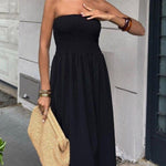 A-Line High Waisted Pleated Solid Color Split-Joint Tube Midi Dresses