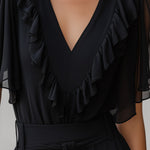 V-Neck Ruffled Chiffon Flutter Sleeve Blouse