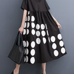 A-Line Loose Buttoned Pockets Polka Dot Printed Lapel Midi Dresses