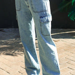 Washed denim multi-pocket non-stretch overalls
