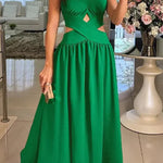 Solid Color Sexy Cross Tie Backless Maxi Dress