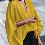 Loose Batwing Sleeves Solid Color V-Neck Blouses&Shirts Tops