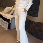 Pearl-button short suit with wide-leg pants