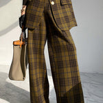 High Waisted Loose Plaid Split-Joint Pants Trousers