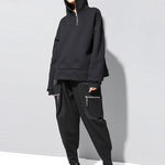 Stylish Black Asymmetric Zipper Hoodies