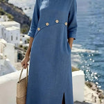 Women'S Casual Solid Color Button-Down Dress With Side Slits