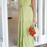 Sleeveless Open Waist Panel Layered Long Swing Dress