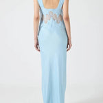 Effortless Elegance Satin Sheer Lace Patchwork V-neck Drape Maxi Dress