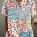 Breezy Floral Print Blue Short Sleeve Top