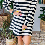 Casual Stripe Pocket Patchwork Contrast Turndown Collar Long Sleeve Dresses