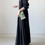 Long Sleeves Loose Pleated Solid Color Split-Joint Round-Neck Maxi Dresses Shirt Dress