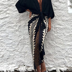 Astra Ethnic Print High Waist Ruched Wrap Maxi Skirt