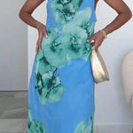 Elegant One-shoulder Printed Chiffon Dress
