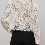 Long-sleeved fringe cropped see-through top