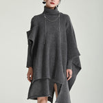 Casual Long Sleeves Loose Solid Color High-Neck Shawl&Sweater Dresses Two Pieces Set