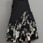 A-Line High-Low Asymmetric Flower Print Split-Joint V-Neck Midi Dresses