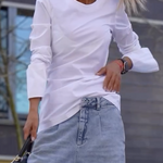 Long Sleeves Loose Solid Color Round-Neck T-Shirts Tops